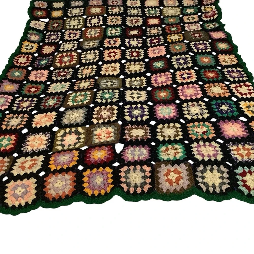 Vintage Handmade Granny Square Crochet Throw Blanket 45x33 Cottagecore Boho